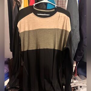 Mens Smartwool long sleeve shirt, olive, tan and black